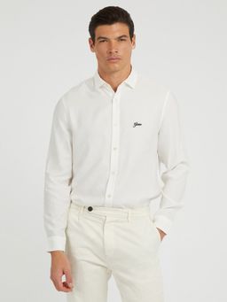 Guess - Men White Solid Spread Collar Full Sleeves Shirt