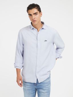 Guess - Men Blue Solid Spread Collar Full Sleeves Shirt