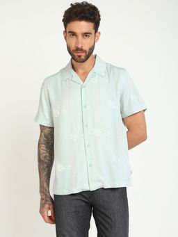 Guess - Men Green Printed Cuban Collar Short Sleeves Shirt