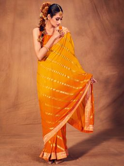 Sareemall - Women's Georgette Orange Woven Designer Saree with Unstitched Blouse