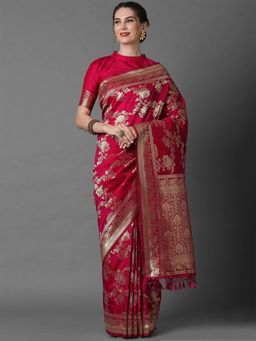 Odette - Pink Festive Silk Blend Woven Design Saree with Unstitched Blouse