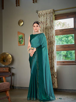 Odette - Teal Rangoli Silk Sequin Saree with Unstitched Blouse