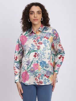 R&B - Floral Relaxed Women Off White Top