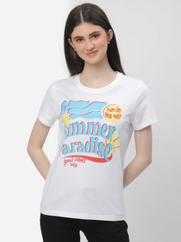 R&B - White Slogan Typographic Regular Women T-Shirt