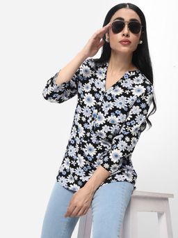 R&B - Floral Regular Women Black Tunic Top