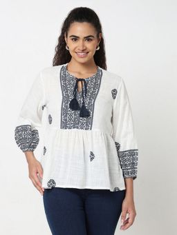 R&B - Embroidered Relaxed Women White Top