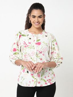 R&B - Floral Relaxed Women Off White Top