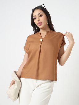 R&B - Solid Relaxed Women Brown Top