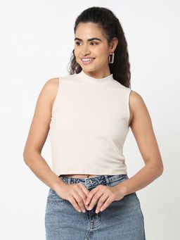R&B - Solid Slim Women Beige Tank Top