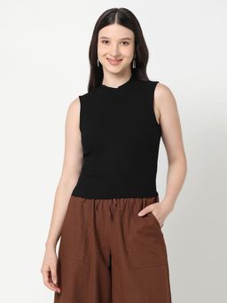 R&B - Solid Slim Women Black Tank Top