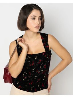 GAP - Black Women Floral Print Skinny Fit Square Neck Top