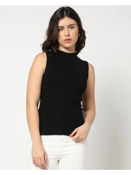 GAP - Black Women Textured Sleeveless Mock Neck Top