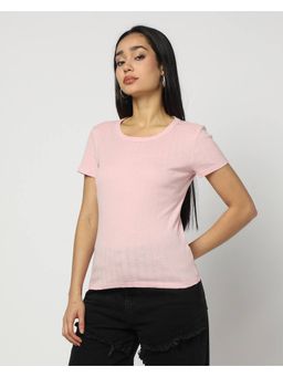 GAP - Pink Women Textured Half Sleeve Round Neck Top