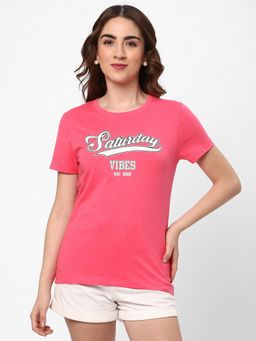 R&B - Pink Slogan Typographic Regular Women T-Shirt