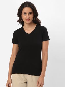 R&B - Black Solid Regular Women T-Shirt