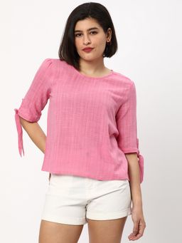 R&B - Textured Regular Women Pink Top