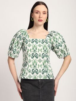 R&B - Abstract Regular Women Green Top