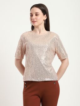 R&B - Embellished Regular Women Beige Top