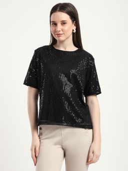 R&B - Embellished Regular Women Black Top