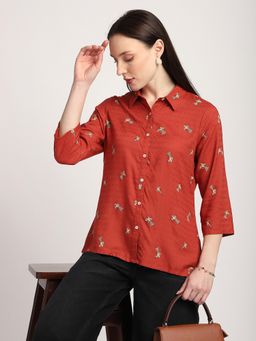 R&B - Printed Regular Women Rust Top