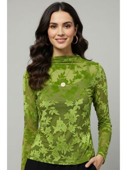 TAMISKA BY NARENDRA KUMAR - Velvet Floral Burnout Green Top