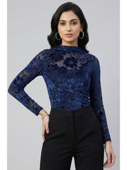 TAMISKA BY NARENDRA KUMAR - Velvet Burnout Floral Navy Blue Top