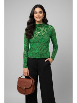TAMISKA BY NARENDRA KUMAR - Floral Velvet Burnout Green Top
