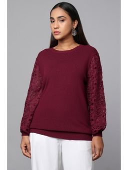 TAMISKA BY NARENDRA KUMAR - Women Maroon Lace Sleeve Knit Sweater