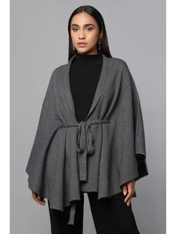 TAMISKA BY NARENDRA KUMAR - Women Black Belted Cape Sweater with Flared Hem