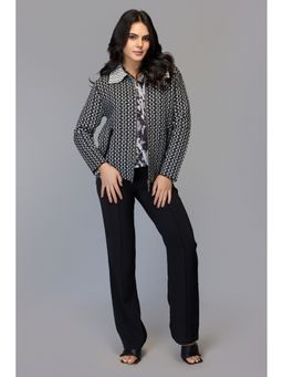 TAMISKA BY NARENDRA KUMAR - Women Black Geo Knit Zip-Front Cardigan