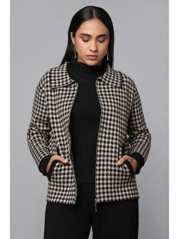 TAMISKA BY NARENDRA KUMAR - Women Black Houndstooth Zip-Up Cardigan