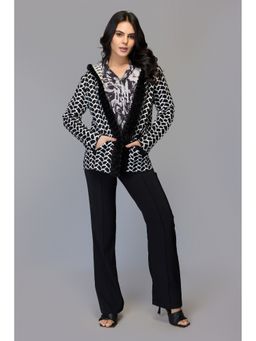 TAMISKA BY NARENDRA KUMAR - Women Black Faux Fur Geometric Knit Cardigan