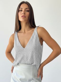 Outzidr - Sliver Spaghetti Strap Sequined Camisole