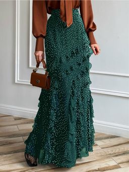 Outzidr - Green Tiered with Ruffles Detailing Skirt