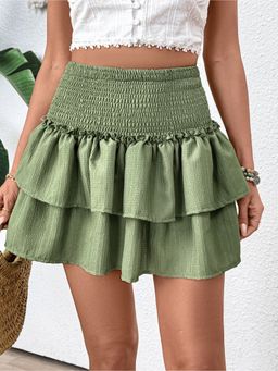 Outzidr - Green High Waist Tiered Skirt