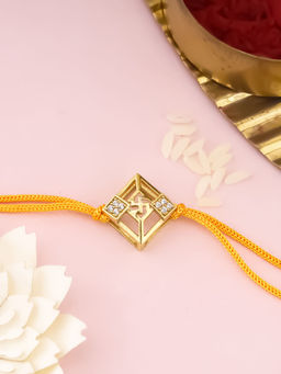 GIVA - Sterling Silver Swastik Diamond Shaped Golden Rakhi