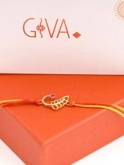 GIVA - Sterling Silver Leaf Motif Gold Rakhi
