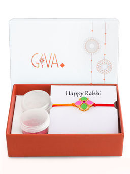 GIVA - Sterling Silver Pink Green Enamel Filled Multi-Color Rakhi