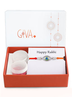 GIVA - Sterling Silver Peacock Feather Motif Multi-Color Rakhi