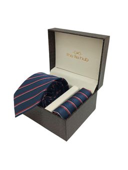 The Tie Hub - Navy Blue Stripe Necktie And Pocket Square Combo Gift set