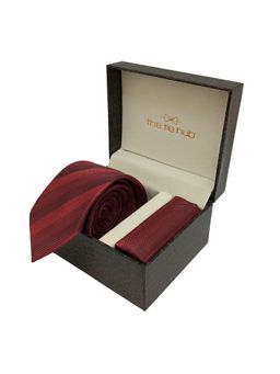 The Tie Hub - Red Stripe Necktie With Pocket Square Combo Gift Set