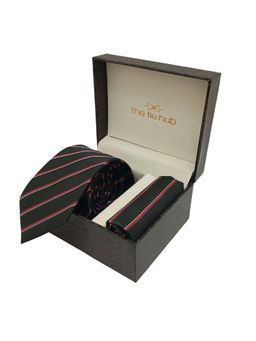 The Tie Hub - Black Stripe Necktie With Pocket Square Combo Gift Set
