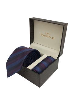 The Tie Hub - Purple Stripe Necktie With Pocket Square Combo Gift Set