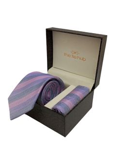 The Tie Hub - Pink Stripe Necktie With Pocket Square Combo Gift Set