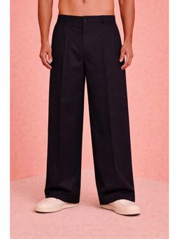 Vastramay - Men Black Cotton Lycra Wide Leg Pant