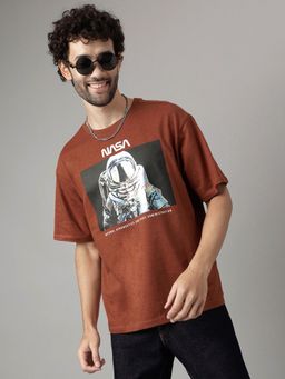 Free Authority - Nasa Printed Brown T-Shirt for Men