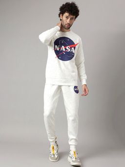 Free Authority - Nasa Printed White Co-Ord for Men (Set of 2)