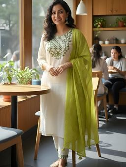 Gahan - Embroidered Embellished Rayon Kurta and Pant with Dupatta