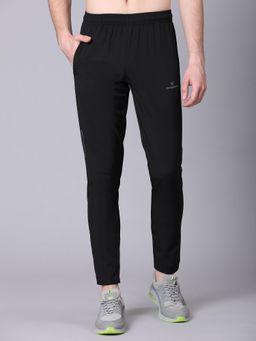 Dpassion - Men Black Polyester Solid Straight Trackpant