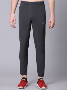 Dpassion - Men Grey Polyester Solid Straight Trackpant